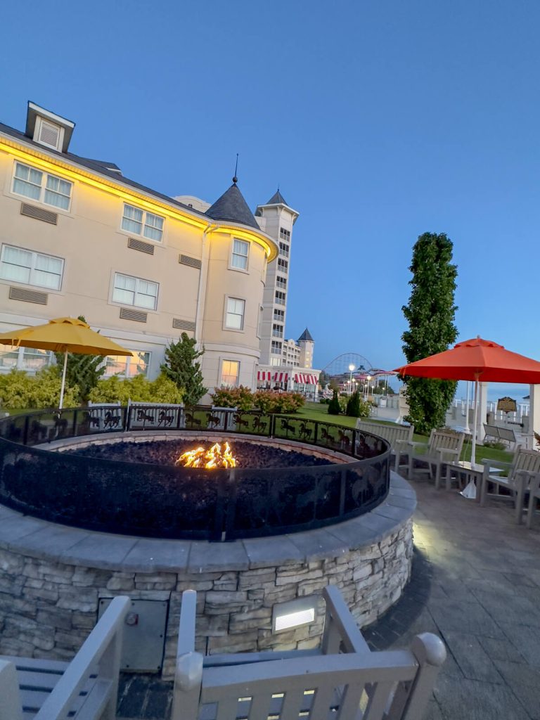 photo of the firepit outside of Hotel Breakers at Cedar point